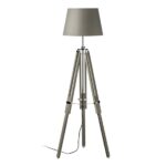 Jaspro Grey Fabric Shade Floor Lamp With Wooden Tripod Base