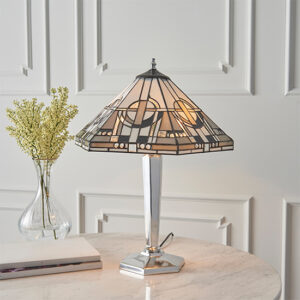 Metropolitan Tiffany Glass Table Lamp In Polished Aluminium