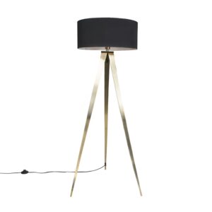 Modern brass floor lamp with black shade - Ilse
