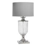 Narnia Mirrored Table Lamp In Silver With Grey Shade