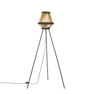 Oriental tripod floor lamp bamboo with black - Evalin
