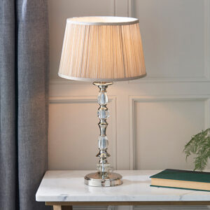 Polina Medium Table Lamp In Nickel With Beige Shade