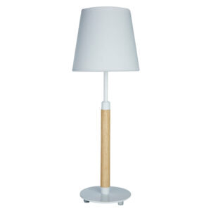 Whitly White Fabric Shade Table Lamp With Natural Wooden Base