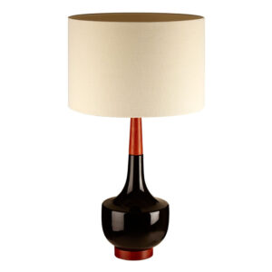 Wipen White Fabric Shade Table Lamp With Red Black Ceramic Base