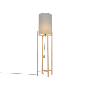 Country floor lamp wood with gray shade - Lengi
