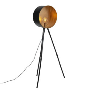Vintage floor lamp on bamboo tripod black with gold - Barrel