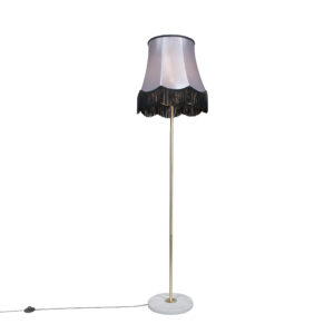 Brass floor lamp with Granny B shade black-gray 45 cm - Kaso