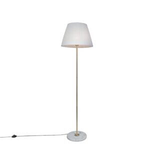 Retro floor lamp brass with Pleated shade cream 45 cm - Kaso