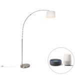 Smart arc lamp steel with white fabric shade incl. Wifi A60 - Arc Basic