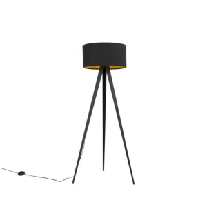 Floor lamp black with black shade and golden inside - Ilse