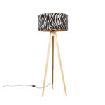 Floor lamp wood with fabric shade zebra 50 cm - Tripod Classic