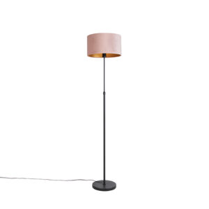 Floor lamp black with velor shade pink with gold 35 cm - Parte