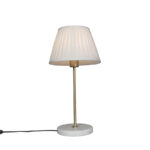 Retro table lamp brass with Pleated shade cream 25 cm - Kaso