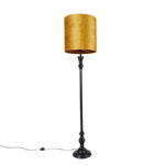 Floor lamp black with golden fabric shade 40 cm - Classico