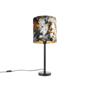 Modern table lamp black with shade flowers 25 cm - Simplo