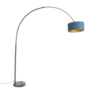 Arc lamp black velor shade blue with gold 50 cm - XXL