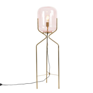 Art Deco floor lamp brass with pink glass - Bliss