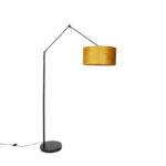 Modern Floor Lamp Black Linen Shade Gold 50 cm - Editor
