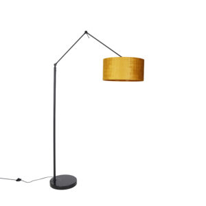 Modern Floor Lamp Black Linen Shade Gold 50 cm - Editor