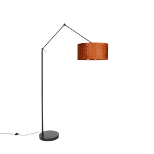 Modern floor lamp black linen shade orange 50 cm - Editor