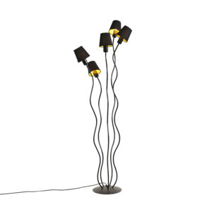 Design floor lamp black 5-light with clamp shade - Wimme