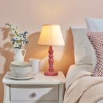 Lenoir Vintage White 20cm Shade Wood Table Lamp In Pink Clay