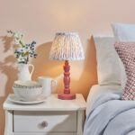 Lincoln Shell Bay Blue 20cm Shade Wood Table Lamp In Pink Clay