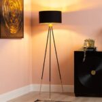 Troy Black Linen Shade Floor Lamp With Black And Gold Tripod