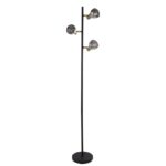 Westminister 3 Light Smoked Glass Floor Lamp In Black And Brass