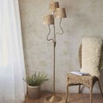 Tampa 3 Light Fabric Floor Lamp In Aged Brushed Brass