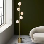Mayetta Opal Glass Floor Lamp In Satin Brushed Gold